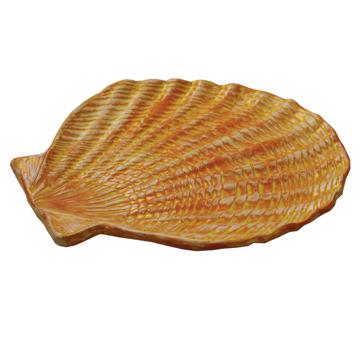 Concha Dish in stamped earthenware, yellow orange