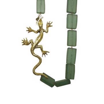 Collier Lézard en verre dépoli et métal argenté ou doré