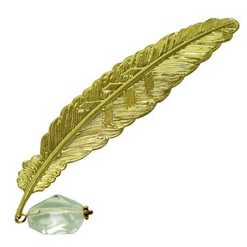 Marque page Plume avec cristal, or, cristal transparent  [2]