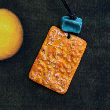 Pendentif Macao en faïence et cuir, orange [2]