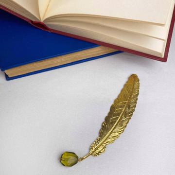 Marque page Plume avec cristal, or, cristal vert [2]