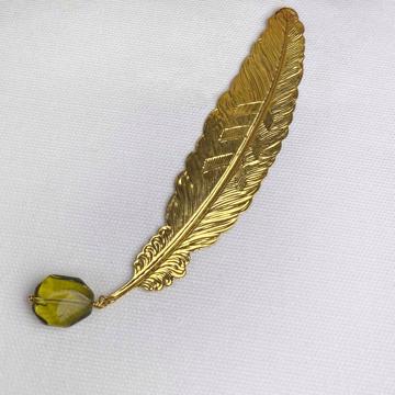 Marque page Plume avec cristal, or, cristal vert [4]