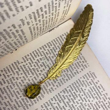Marque page Plume avec cristal, or, cristal vert [5]