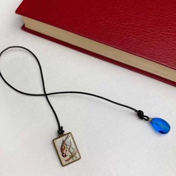 Book Mark in resin and leather, multicolor, bird [1]