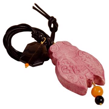 Pendentif Cigale en faïence et cuir, rose clair
