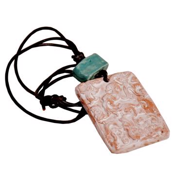 Pendentif Macao en faïence et cuir, blanc snow