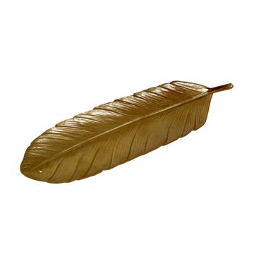 Plume estampée en métal argenté ou doré, or, 18 cm