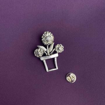 Pin's porte lunette Pot de fleur en métal argenté ou doré, argent [2]