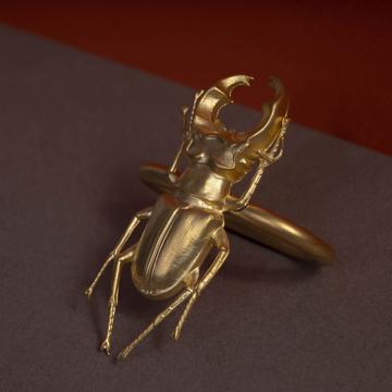 Ronds de Serviette Insectes en cuivre estampé, or mat, lucane [1]
