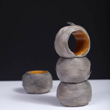 Rond de Serviette en plumes naturelles, taupe [3]