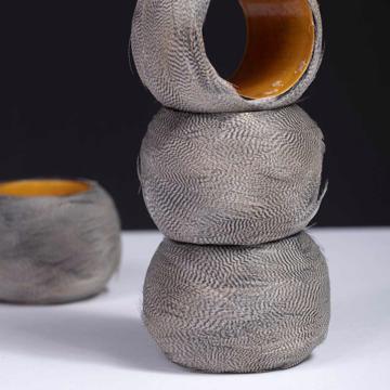 Rond de Serviette en plumes naturelles, taupe [4]
