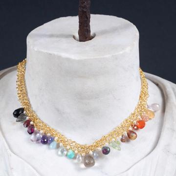 Multicolour necklace in gold plated and natural stones