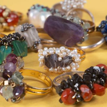 Couture rings in silver and natural stones.
