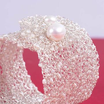 Manchette Rosée en perles et plaqué Argent, argent, la classique [3]