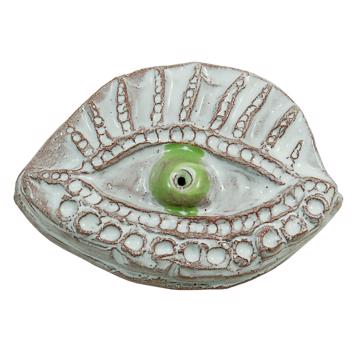 Support d'encens Oeil riche en faïence, vert mousse