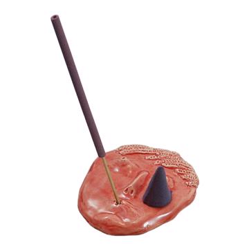 Face incense base in earthenware, red orange [5]