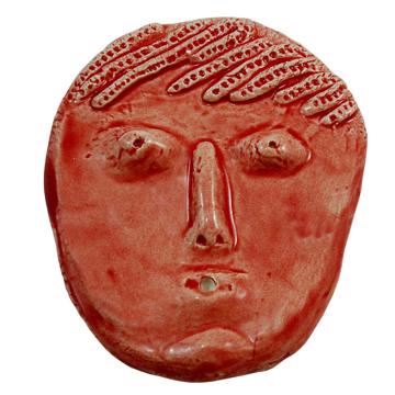 Support d'encens visage en faïence, rouge orange