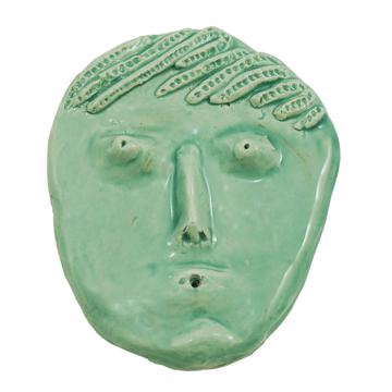 Support d'encens visage en faïence, vert menthe