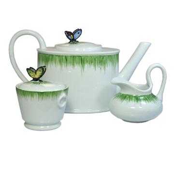 Service Papillon en Porcelaine de Limoges, multicolore, verseuse et service