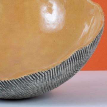 Reef salad bowl in stamped stoneware, yellow orange [2]