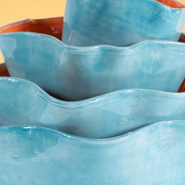 4 saladiers ondulés en faïence tournée, turquoise [4]