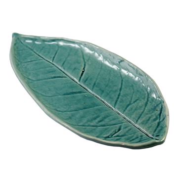 Petite feuille citronnier en faïence, vert mer