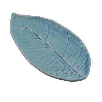 Petite feuille citronnier en faïence, bleu ciel