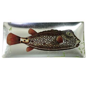 Assiette sushi Poisson en découpage sous verre, argent, poisson 1