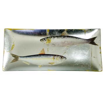 Assiette sushi Poisson en découpage sous verre, argent, poisson 6