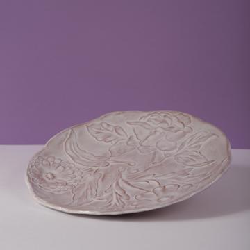 Assiette Dessert 3 fleurs en faience estampée