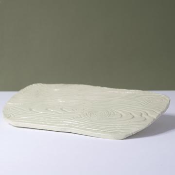 Wood Sushi Plate in stamped earthenware