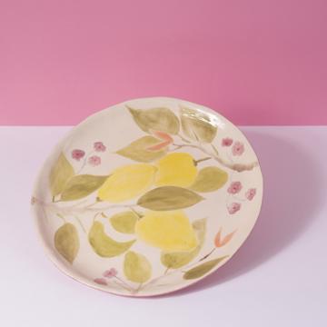 Lemon Tree Dessert Plate in stamped earthenware