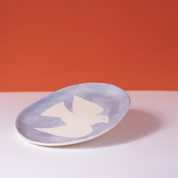 Dove Brunch plate in stamped earthenware