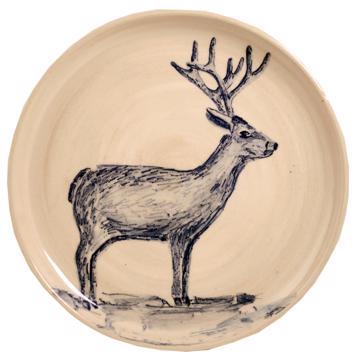 Assiette Forêt Bleue en faïence tournée, bleu foncé, cerf [5]