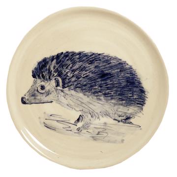 Assiette Forêt Bleue en faïence tournée, bleu foncé, hérisson [5]