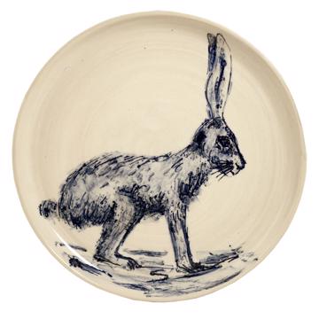 Assiette Forêt Bleue en faïence tournée, bleu foncé, lièvre [3]