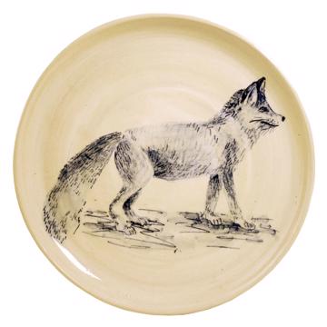 Assiette Forêt Bleue en faïence tournée, bleu foncé, renard [3]
