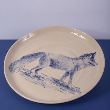 Assiette Forêt Bleue en faïence tournée, bleu foncé, renard [1]