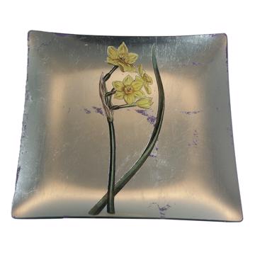 Assiette Table Jonquille en découpage sous verre, argent, jonquille 5