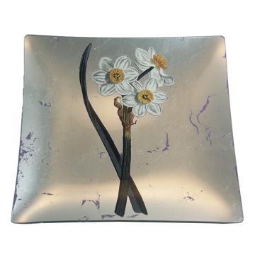 Assiette Table Jonquille en découpage sous verre, argent, jonquille 1 [3]