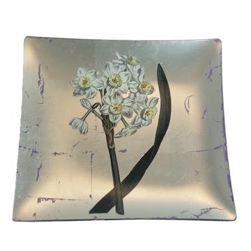 Assiette Table Jonquille en découpage sous verre, argent, jonquille 6
