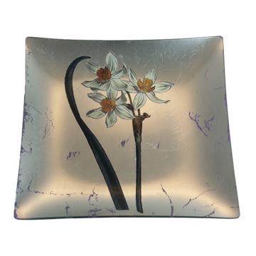Assiette Table Jonquille en découpage sous verre, argent, jonquille 2 [3]