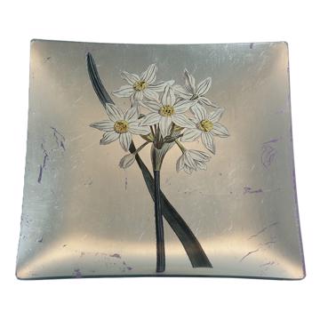 Assiette Table Jonquille en découpage sous verre, argent, jonquille 7