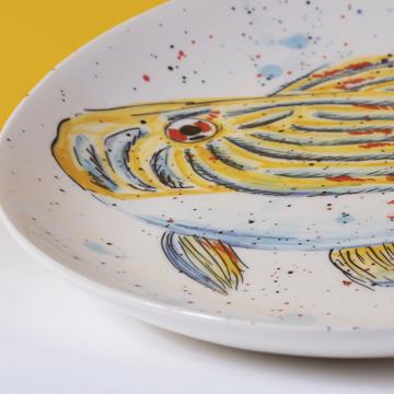 Assiette Poisson en faïence tournée, bleu gris [2]