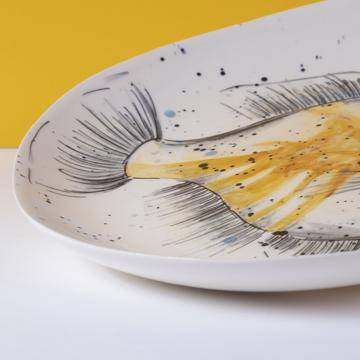 Fish Plate in turned Earthenware, light blue [2]