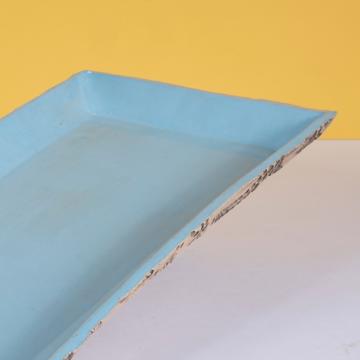 Birds service in stamped sandstone, sky blue, rectangle plate [4]