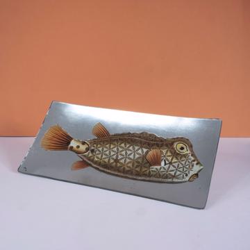 Fish Sushi plate dish in decoupage under glass