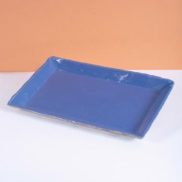 Birds service in stamped sandstone, dark blue, rectangle plate [1]