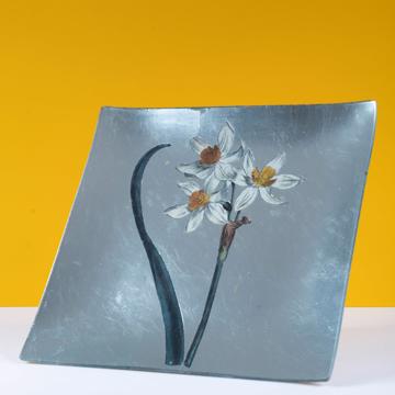 Assiette Table Jonquille en découpage sous verre, argent, jonquille 2 [1]