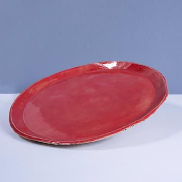 Birds service in stamped sandstone, dark red, 27 cm diam. [1]